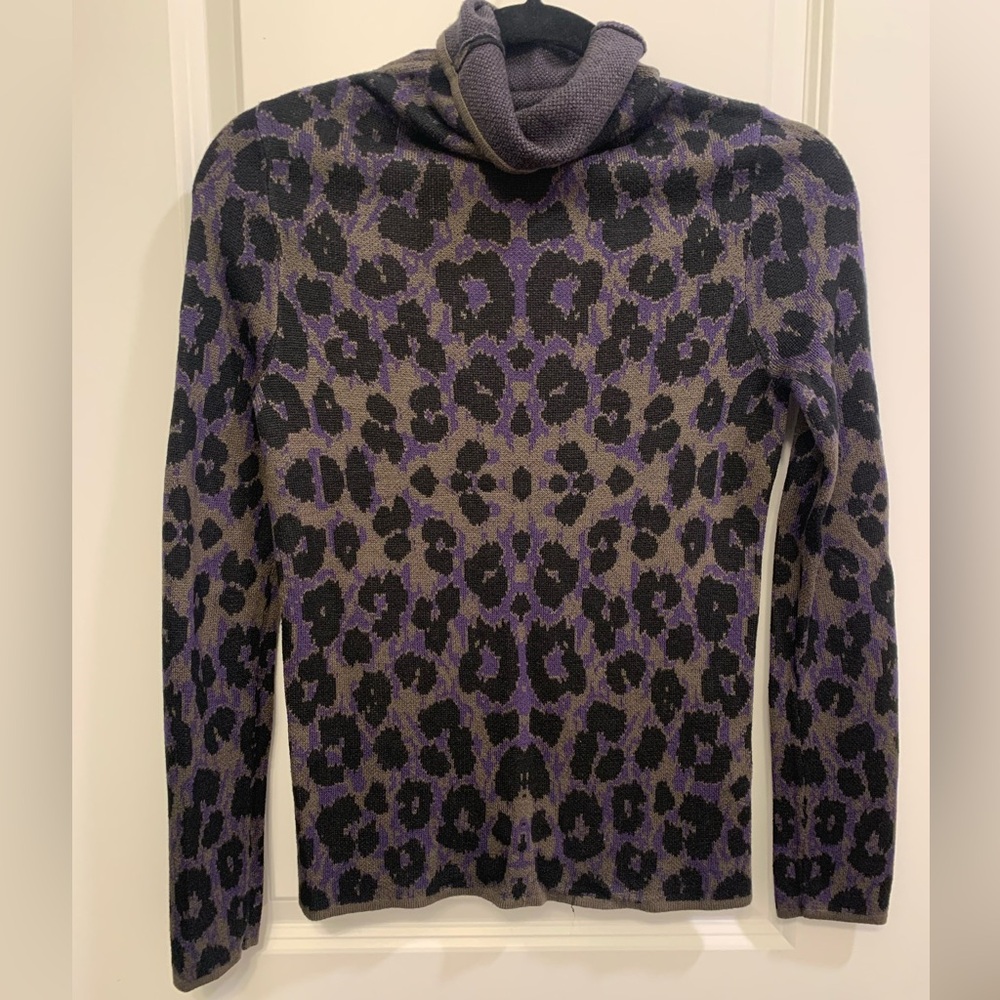 Anthropologie Women's Purple Leopard Print Pullover Turtleneck Sweater Size XS